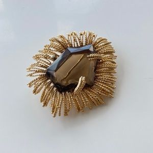 MCM Amber & Gold Glass Brooche